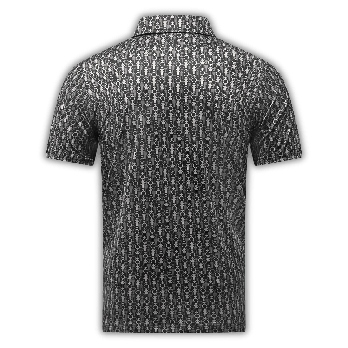 Men's 2 Genders Golf Shirt in black and grey. View is of the back of the polo.