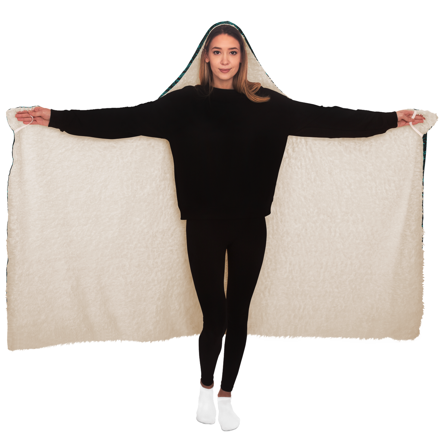 The Desert Hooded Blanket Sherpa - Black / Teal