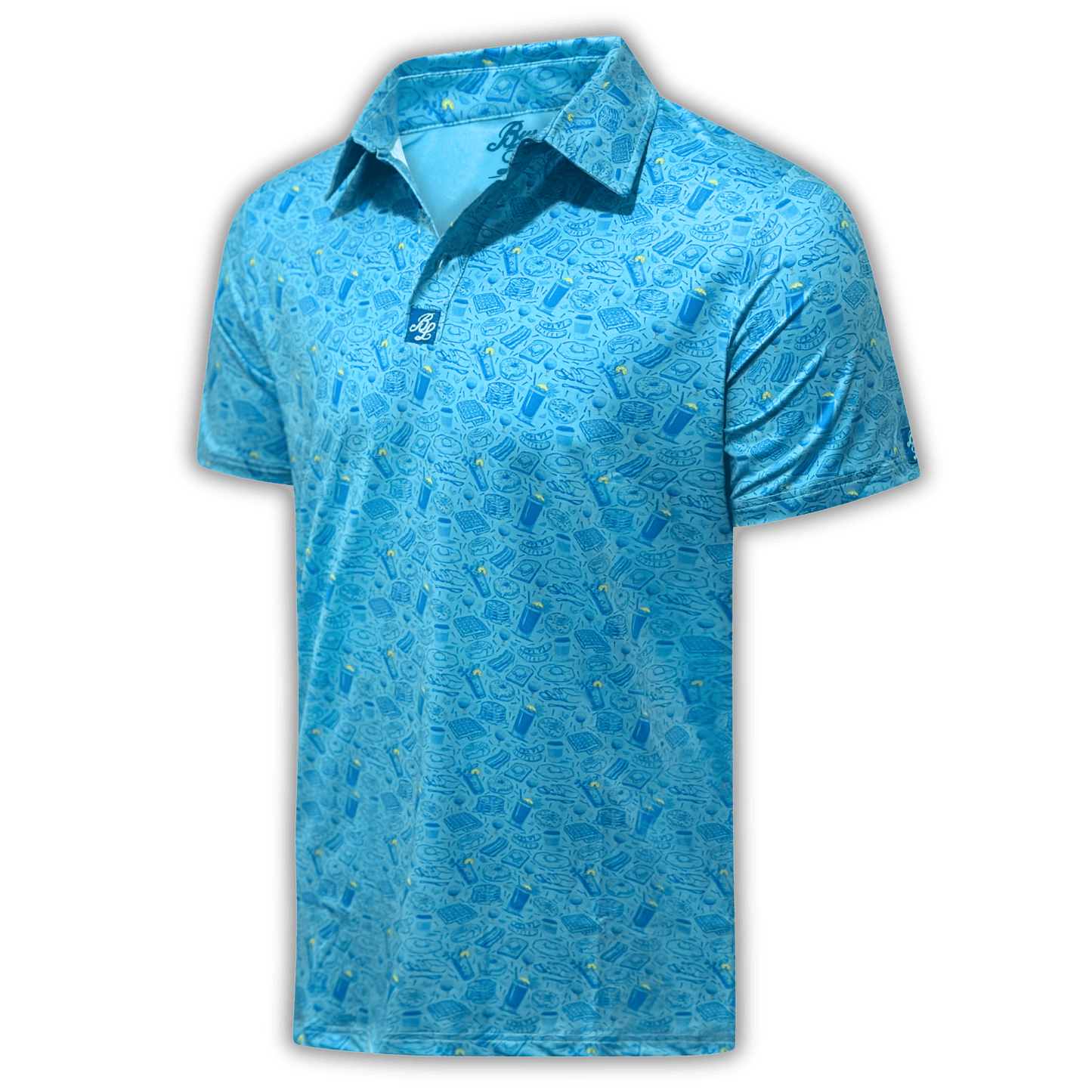 Men's Breakfast Ball Golf Shirt at an angle.