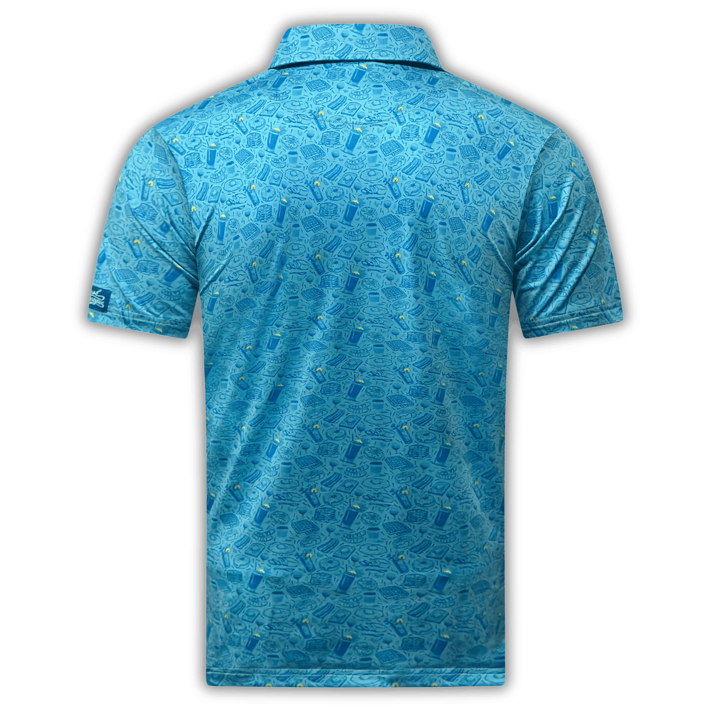 Men's Breakfast Ball Golf Shirt. Image of back of the polo.