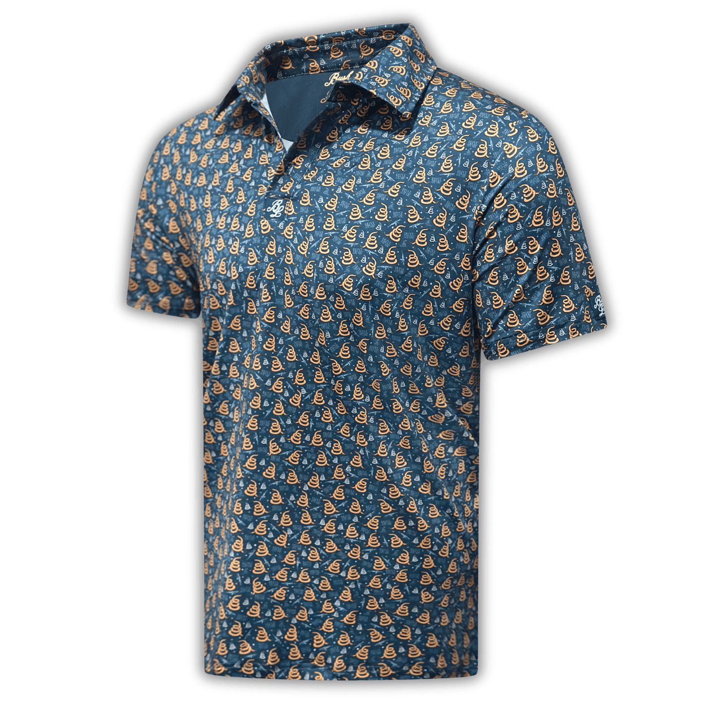 Men's Don't Tread On Me Golf Shirt at an angle.