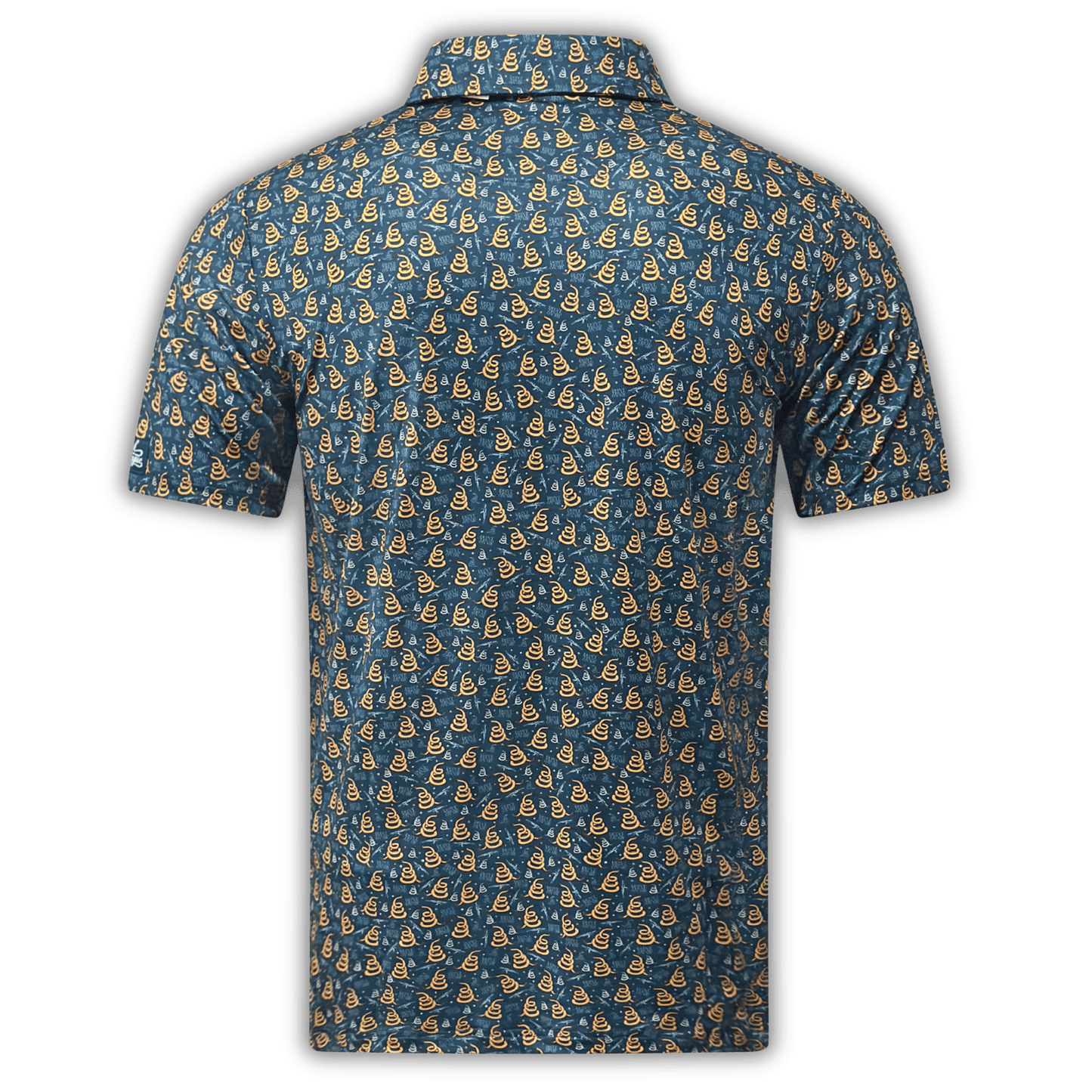 Men's Don't Tread On Me Golf Shirt. Back of the golf polo.