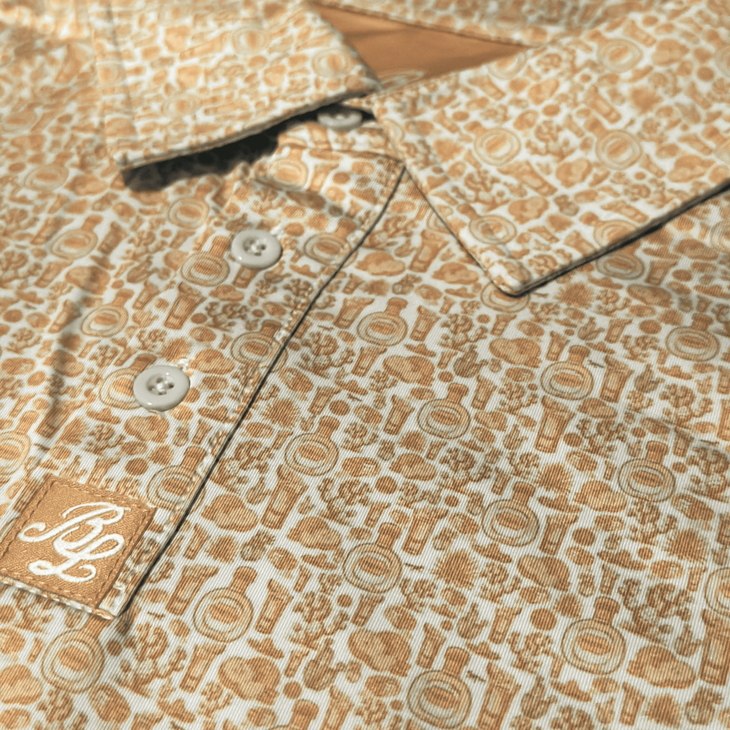 Men's Tequila Reposado Golf Shirt close up of placket