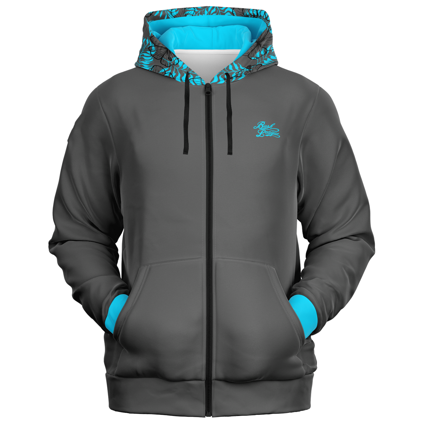 Hibiscus Hood Full Zip - Grey / Blue