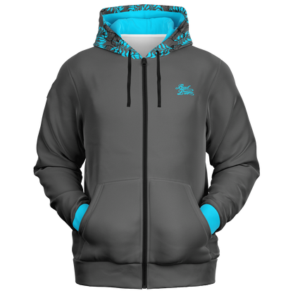 Hibiscus Hood Full Zip - Grey / Blue