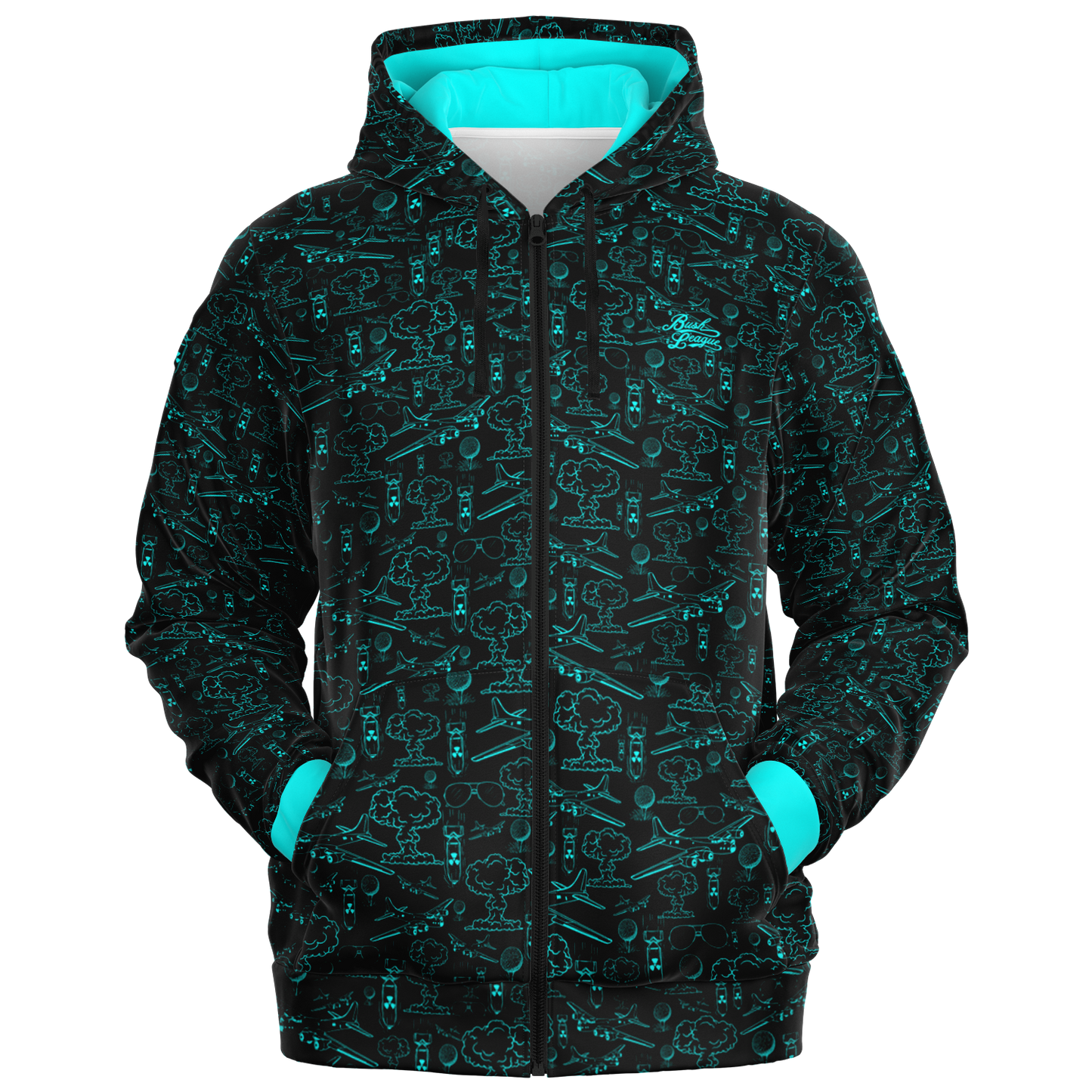 Dropping Bombs Full Zip Athletic Hoodie - Black / Teal