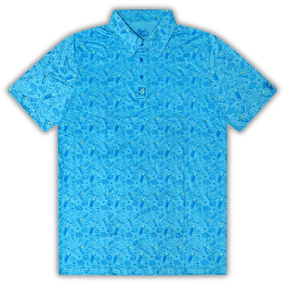 Men's Breakfast Ball Golf Shirt. Polo laid out flat. 