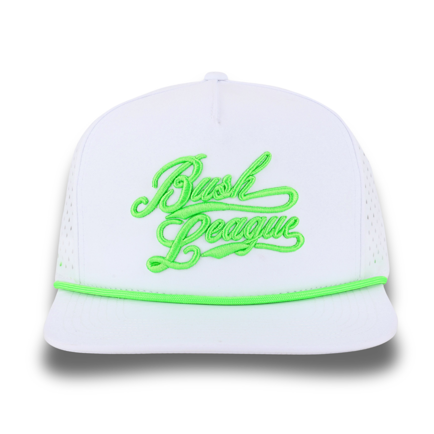Bush League Flat Bill Rope Hat White/Neon - Front