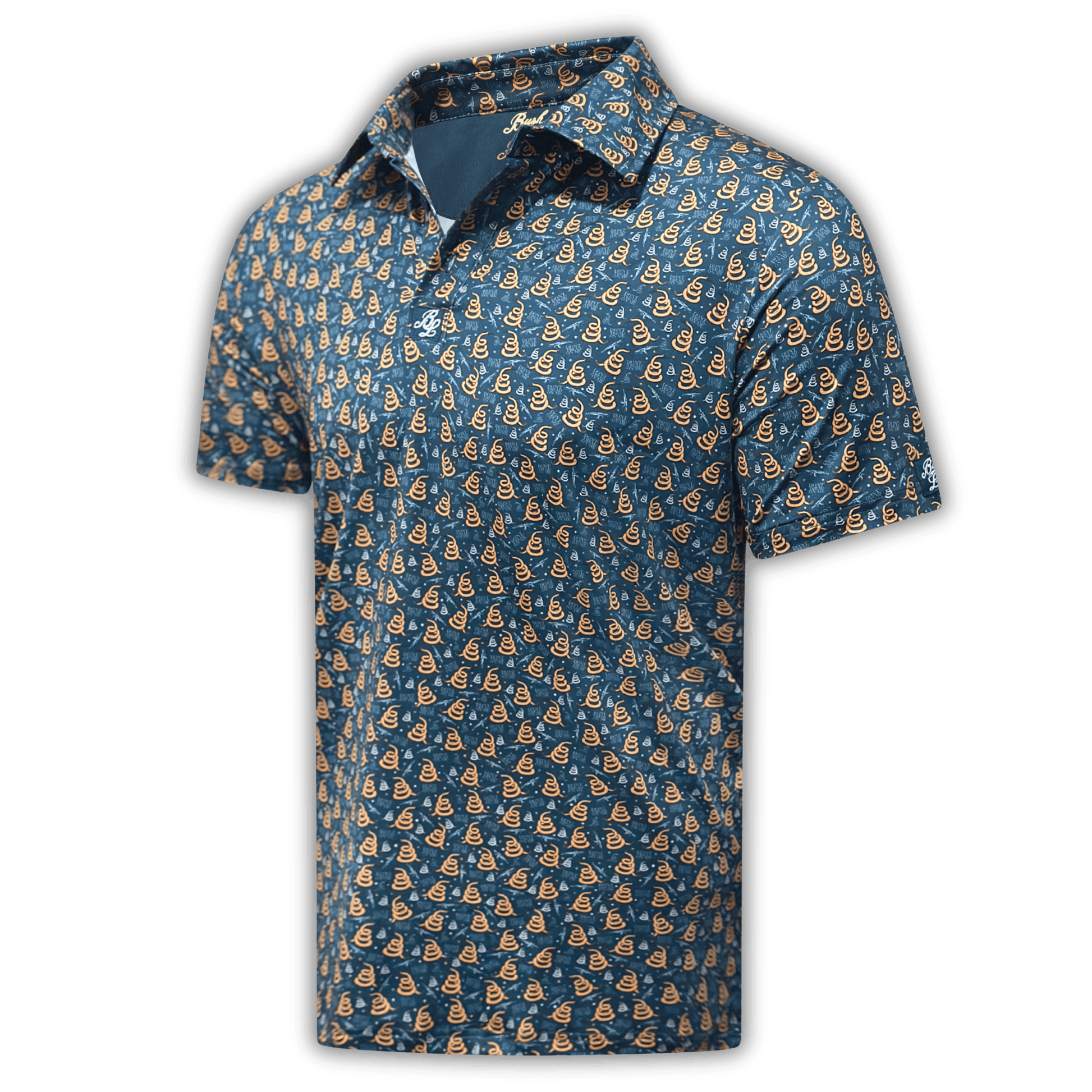 Men's Don't Tread On Me Golf Shirt at an angle. 