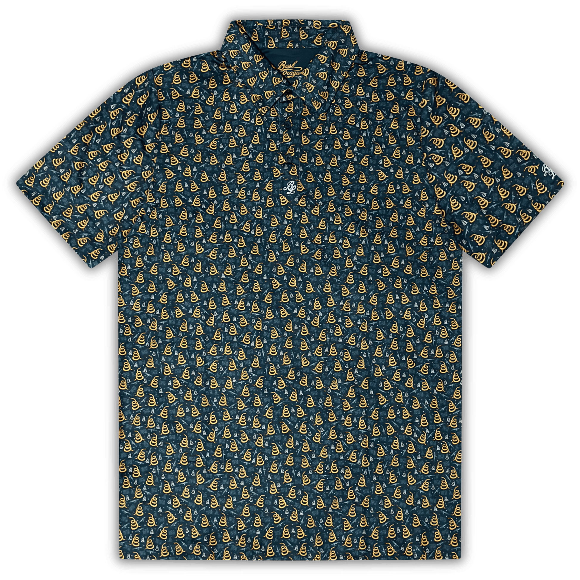 Men's Don't Tread On Me Golf Shirt. Polo laid out flat. 