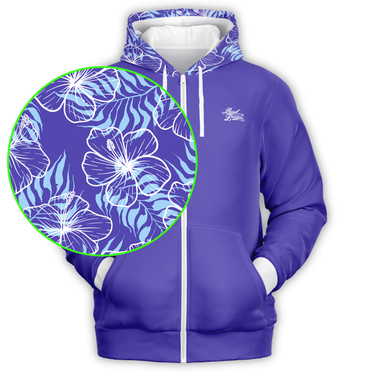 Hibiscus Hood Full Zip - Blue / White