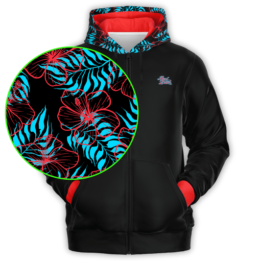 Hibiscus Hood Full Zip - Black / Red