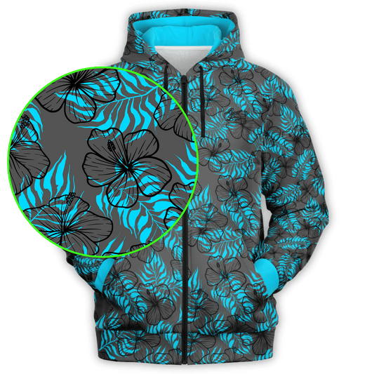 Hibiscus Full Zip - Grey / Blue