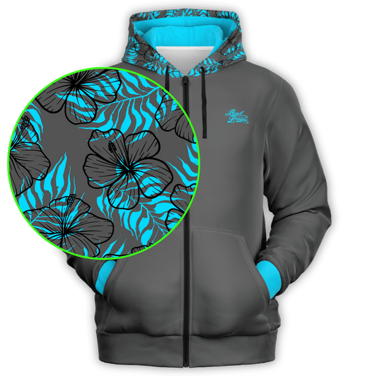 Hibiscus Hood Full Zip - Grey / Blue