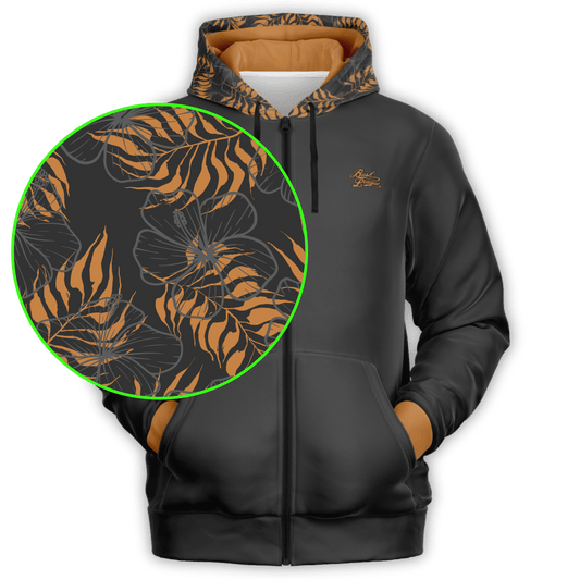 Hibiscus Hood Full Zip  - Grey / Copper