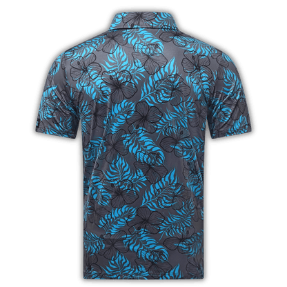 Men's Hibiscus Golf Shirt in grey and light blue. 