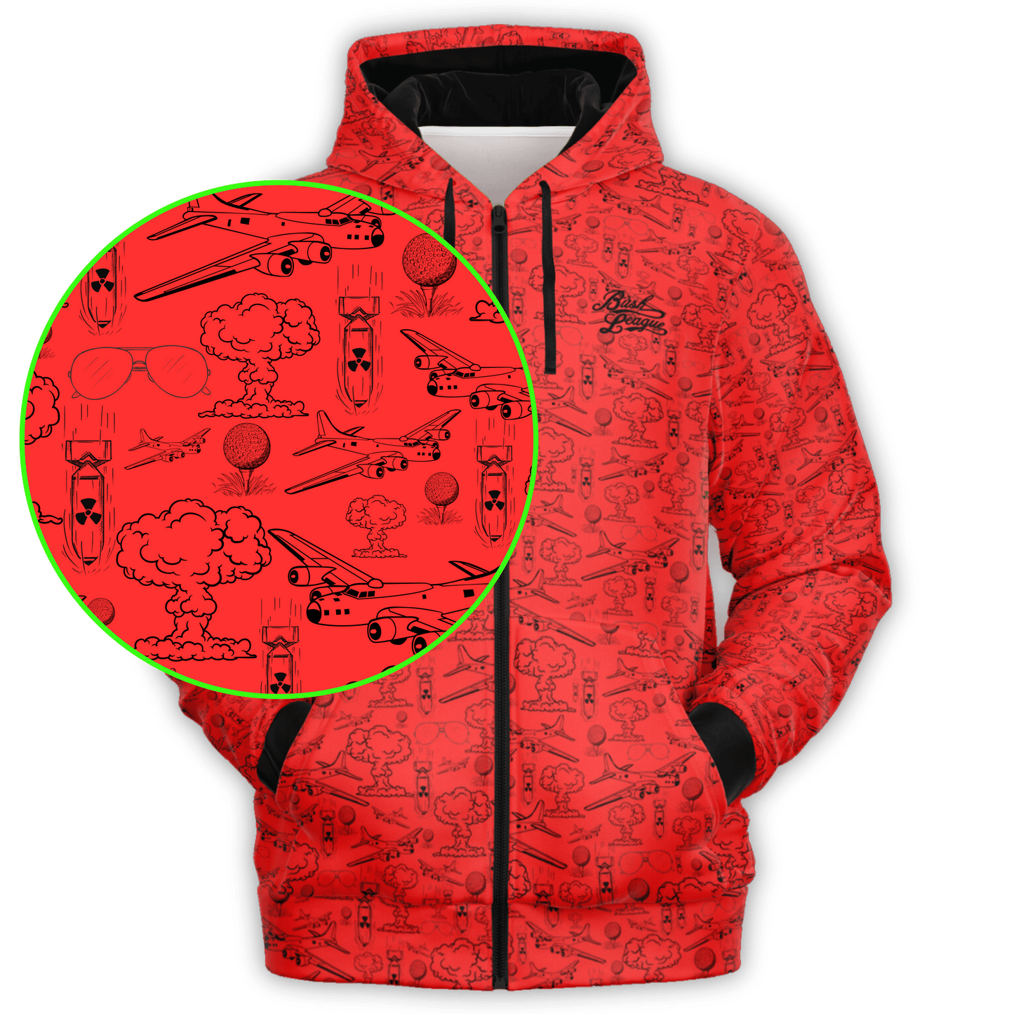 Dropping Bombs Full Zip Athletic Hoodie - Red