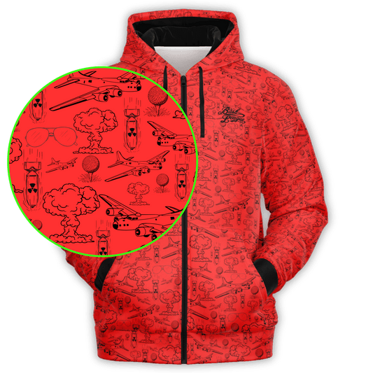 Dropping Bombs Full Zip Athletic Hoodie - Red