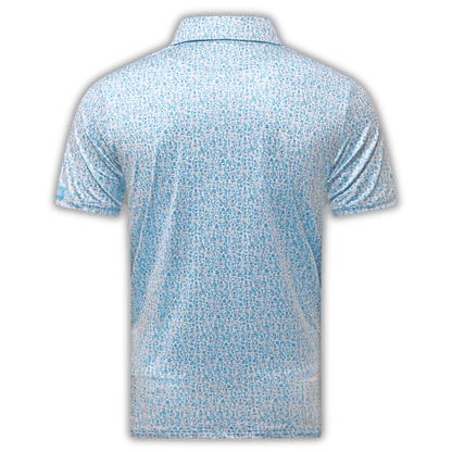Men's Tequila Golf Shirt in white and blue (Blanco) back of polo. 