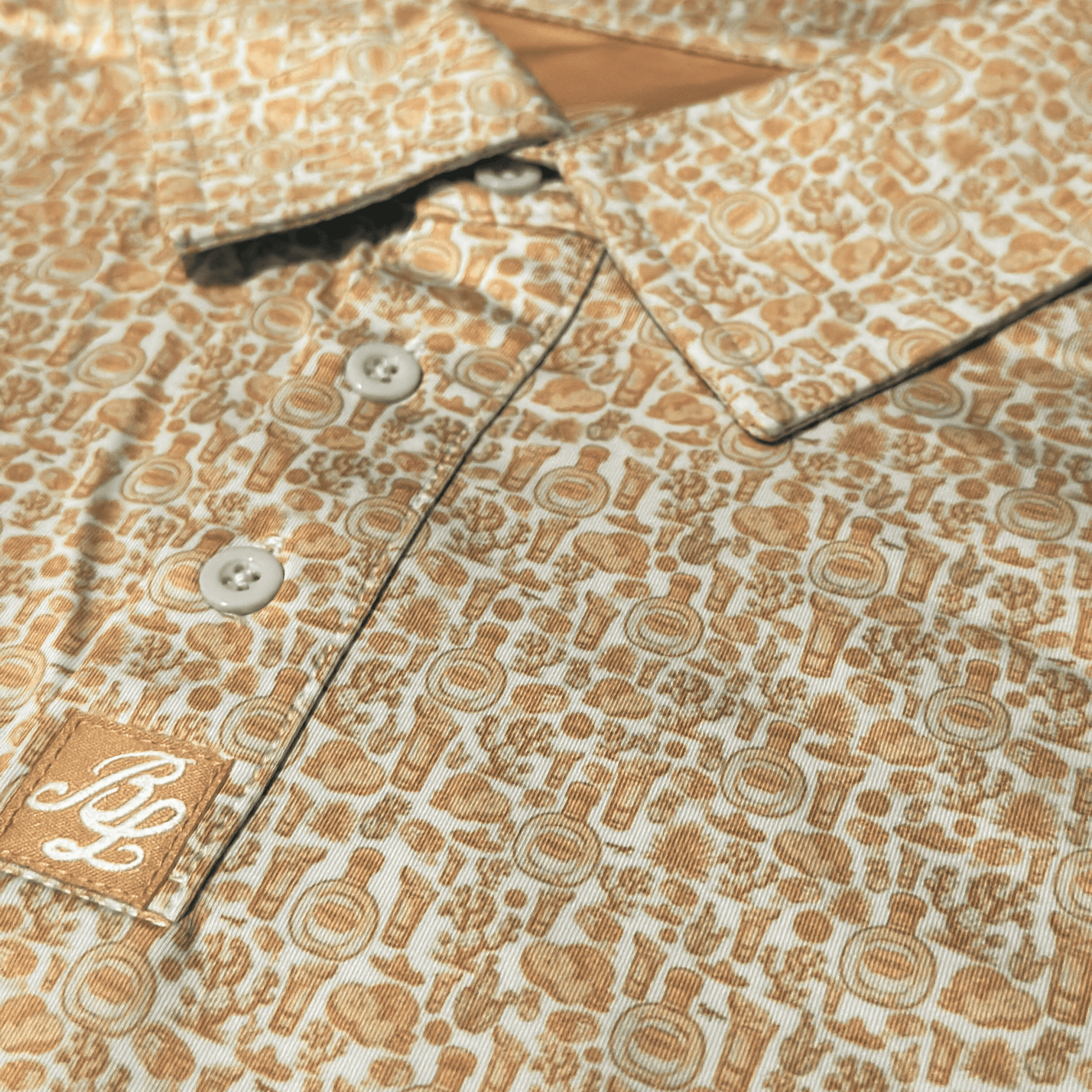 Men's Tequila Reposado Golf Shirt close up of placket