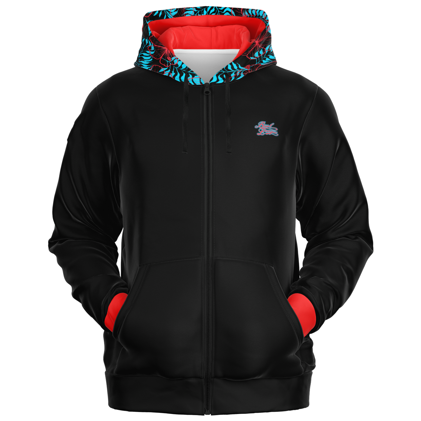 Hibiscus Hood Full Zip - Black / Red