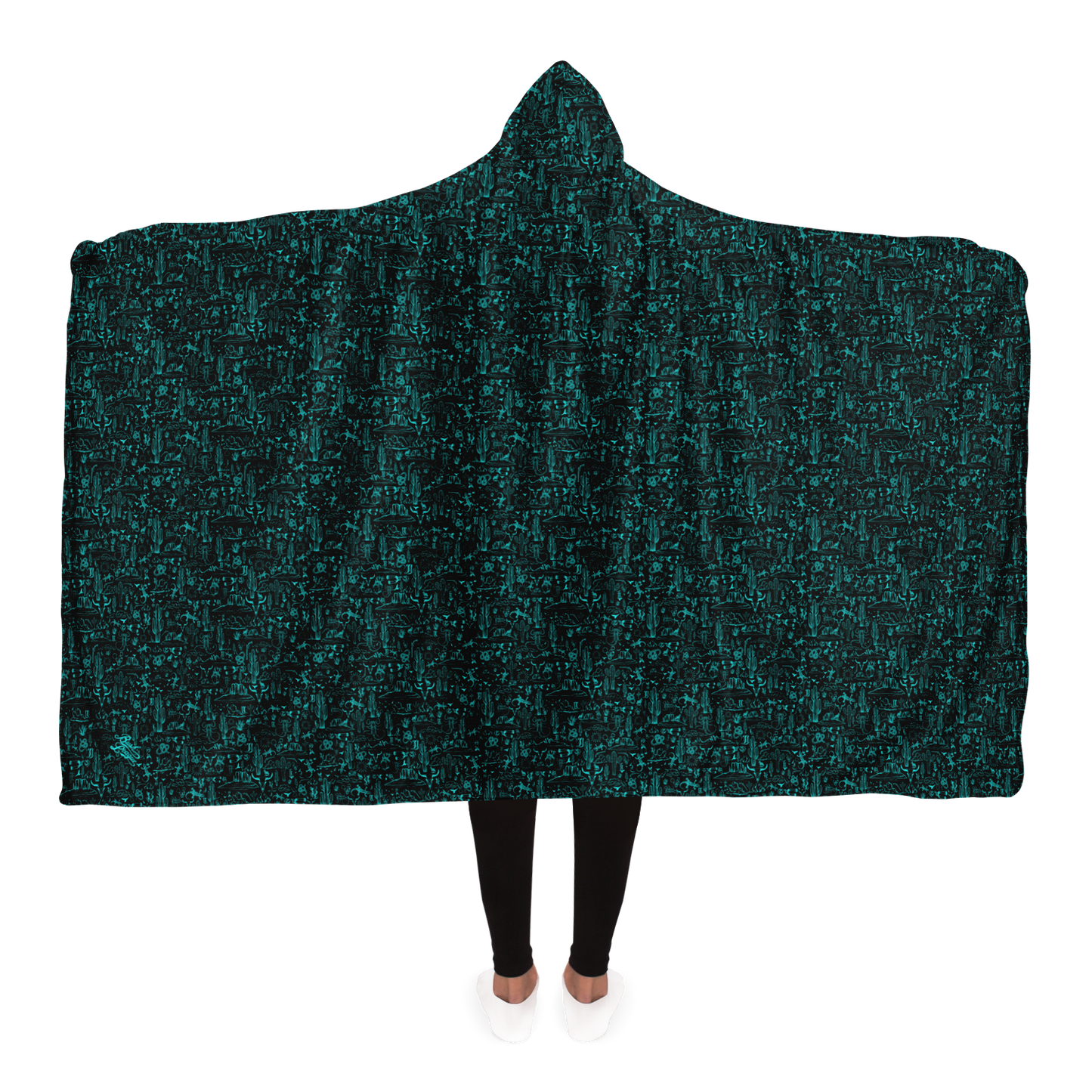 The Desert Hooded Blanket Sherpa - Black / Teal