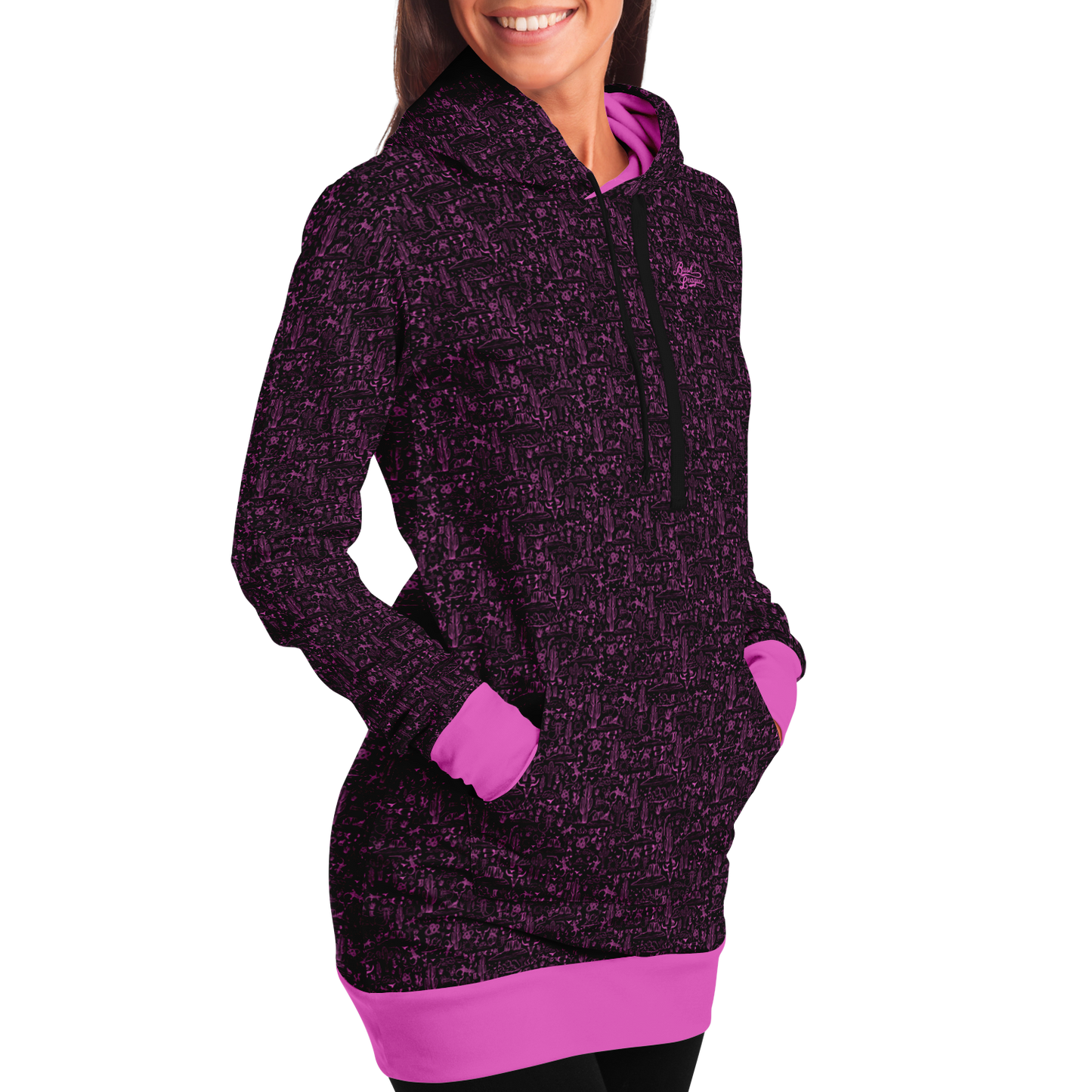 The Desert Athletic Longline Hoodie - Black / Pink