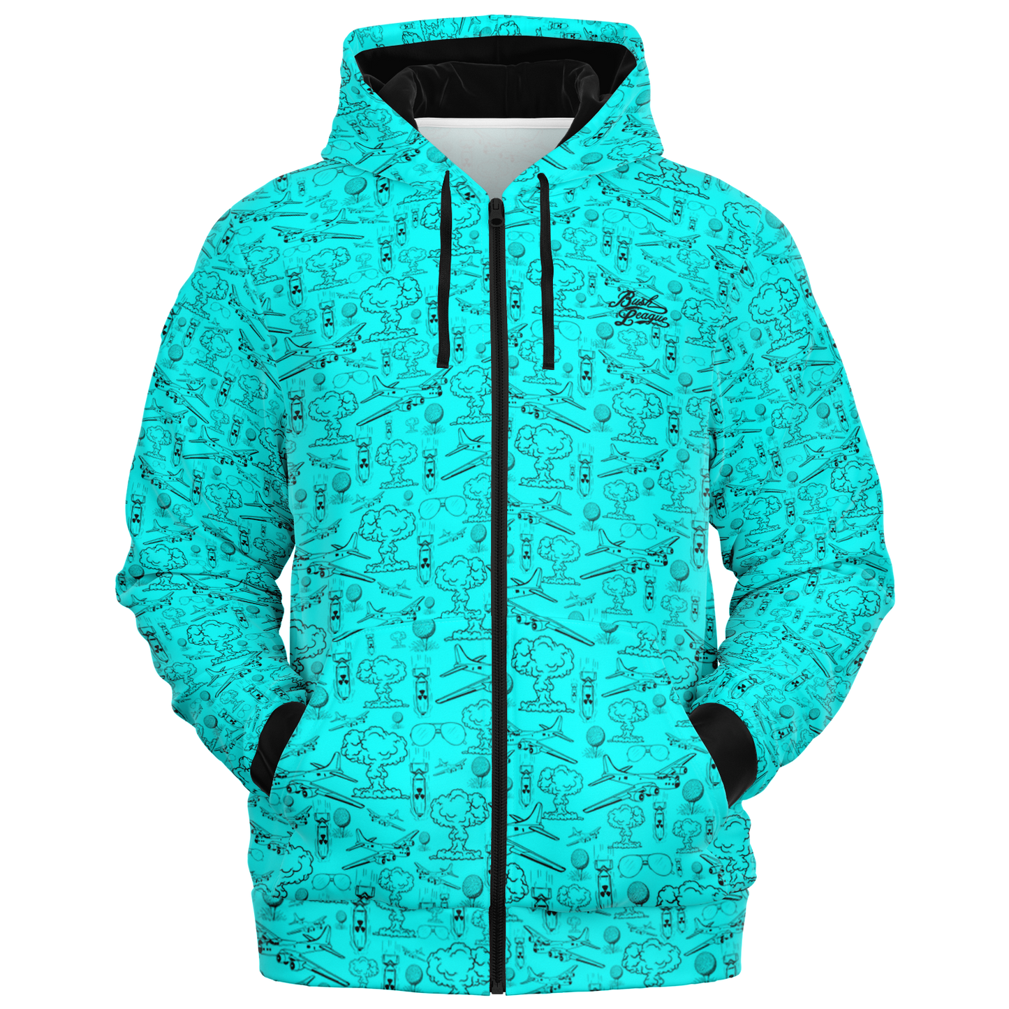 Dropping Bombs Full Zip Athletic Hoodie - Teal / Black