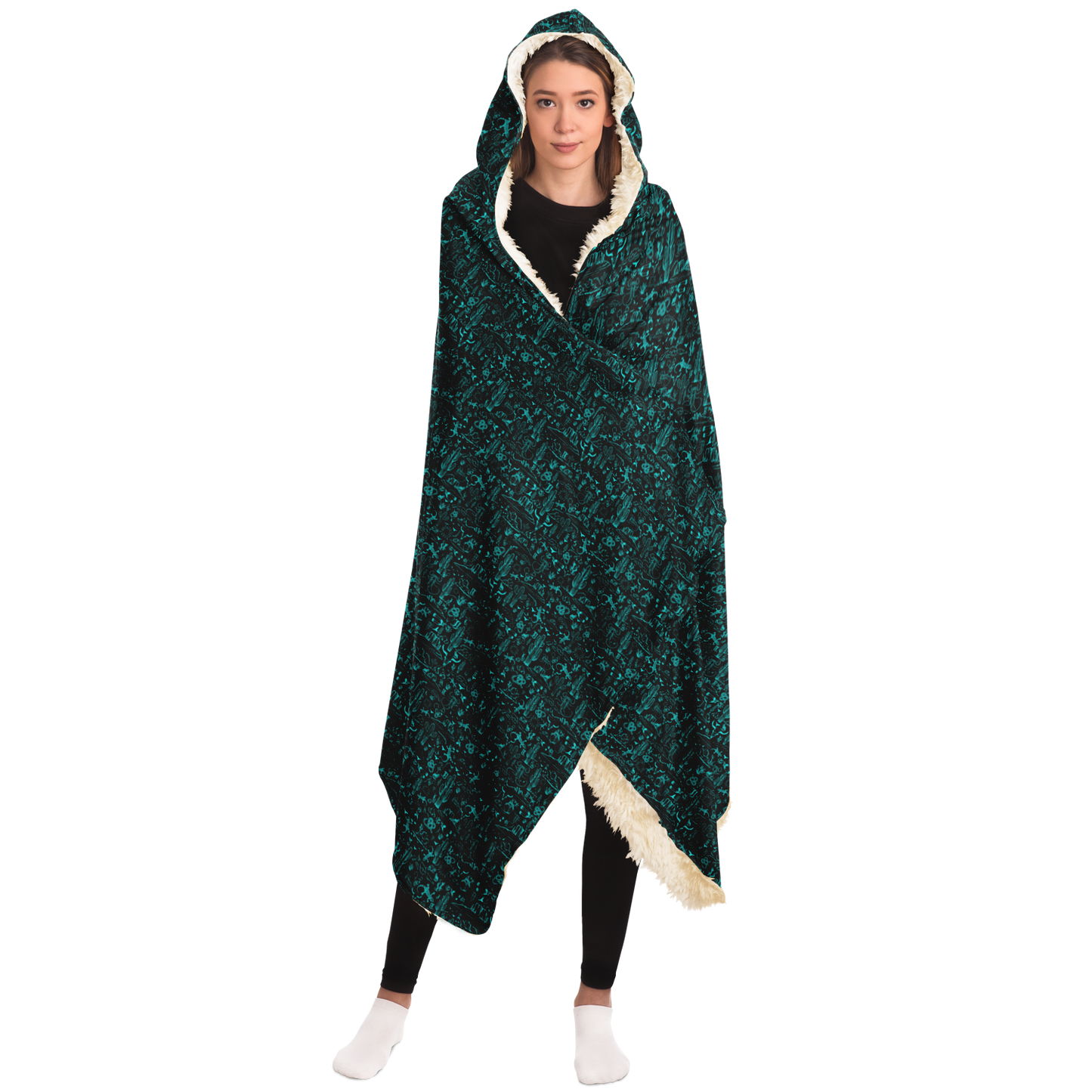 The Desert Hooded Blanket Sherpa - Black / Teal