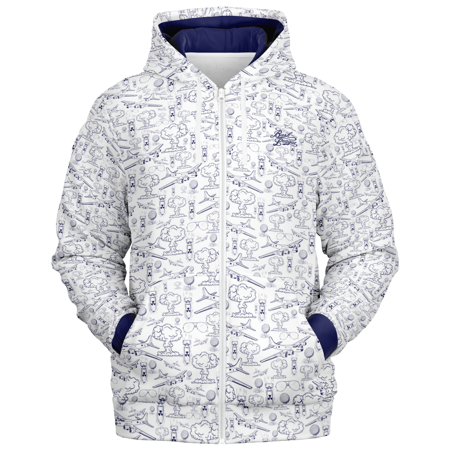 Dropping Bombs Full Zip Athletic Hoodie - White